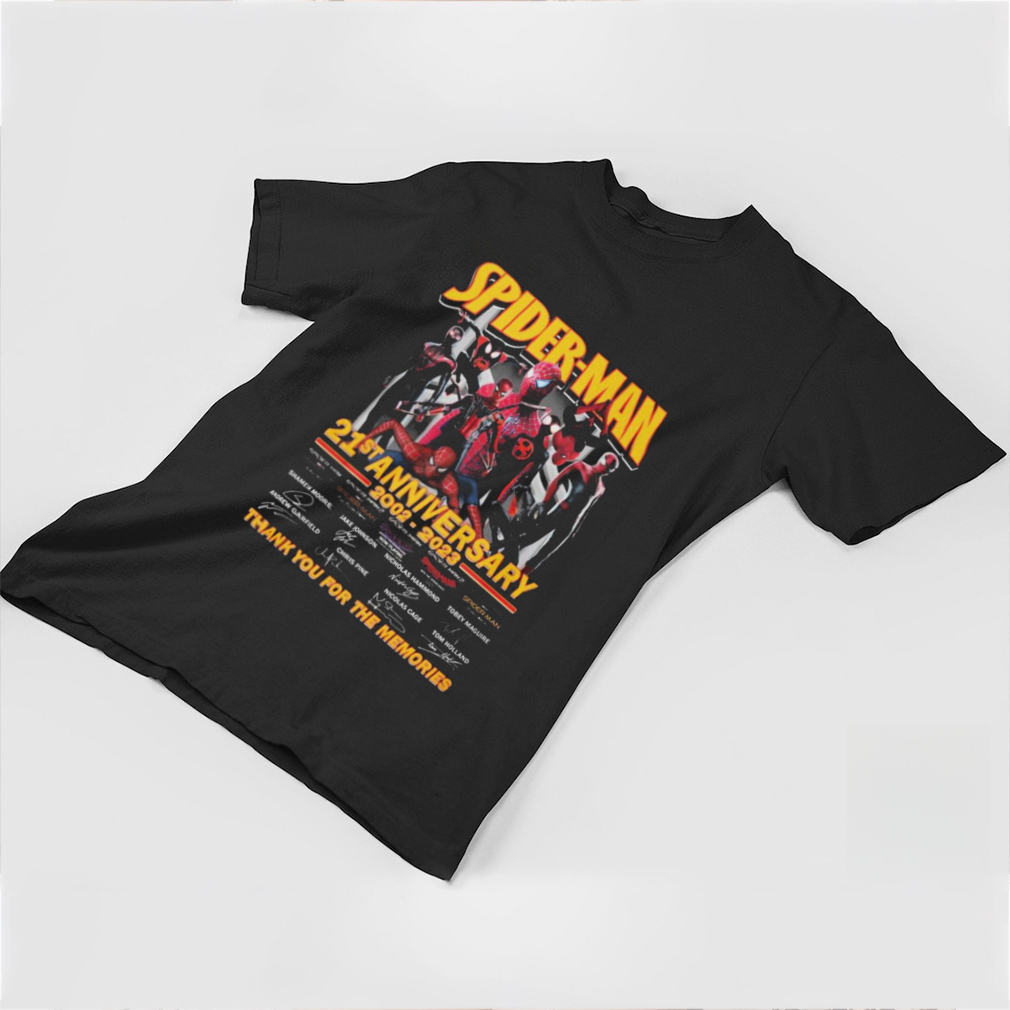 Awesome spider man 21st anniversary 2002 2023 thank you for the memories signatures shirt