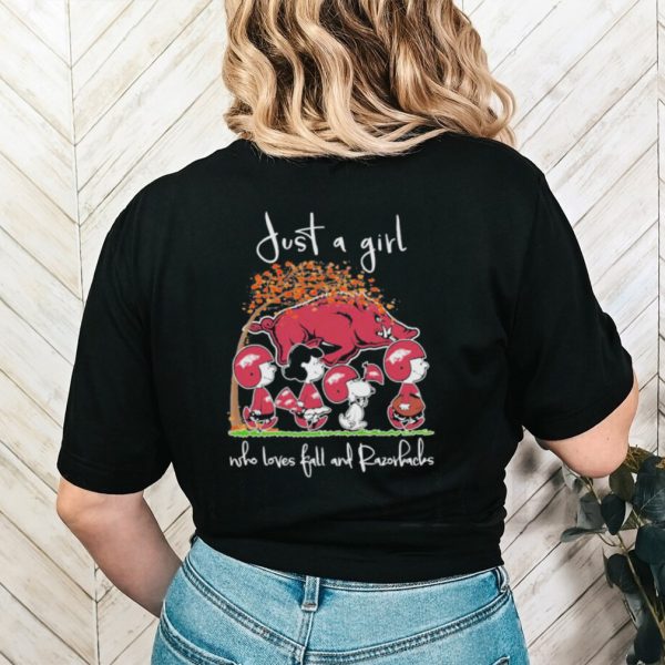 Official The Peanuts Just a girl who loves fall and Razorbacks Shirt