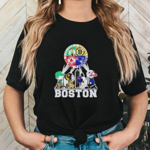 Peanuts characters Bruins Patriots Red Sox Celtics Boston skyline city...