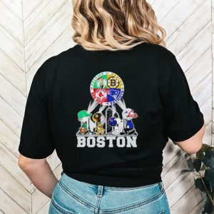 Peanuts characters Bruins Patriots Red Sox Celtics Boston skyline city shirt