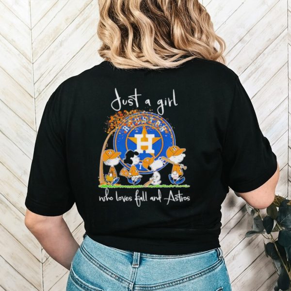 Peanuts just a girl who loves fall and Astros shirt