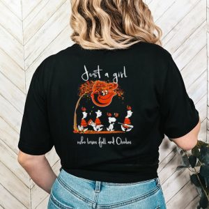 Peanuts just a girl who loves fall and Baltimore Orioles shirt