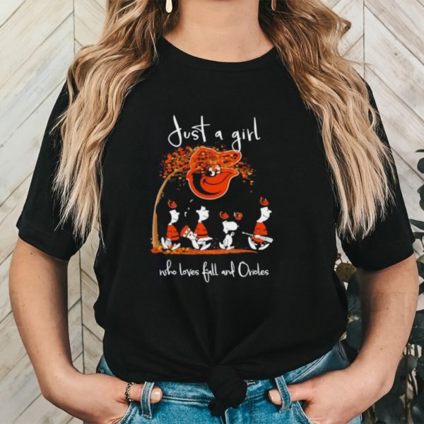 Peanuts just a girl who loves fall and Baltimore Orioles shirt