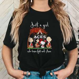 Peanuts just a girl who loves fall and Las Vegas Aces shirt