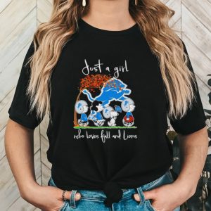 Peanuts just a girl who loves fall and Lions shirt