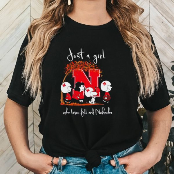 Peanuts just a girl who loves fall and Nebraska Cornhuskers shirt