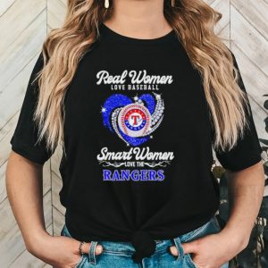 Rhinestone real women love baseball smart women love the Rangers shirt