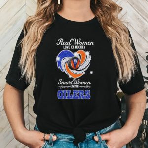 Rhinestone real women love ice hockey smart women love the Oilers shirt