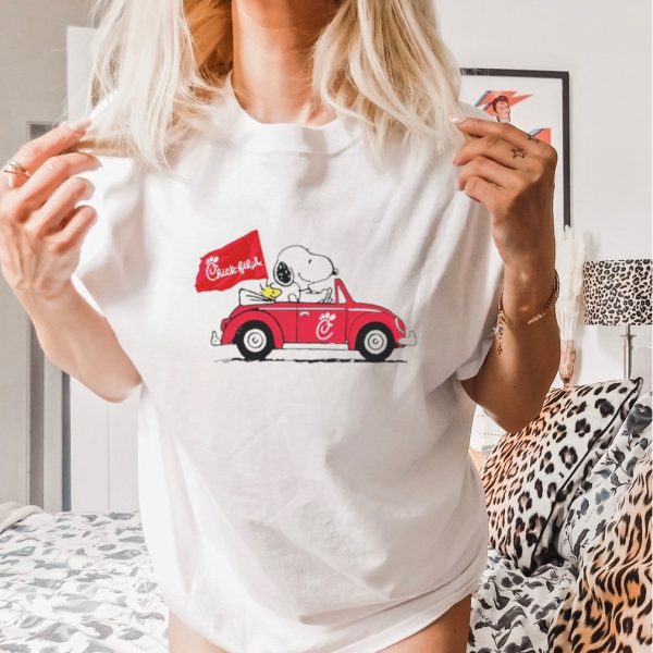 Snoopy riding car Chick fil a shirt