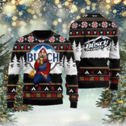 Bear Drinking Busch Light Christmas Ugly Sweater