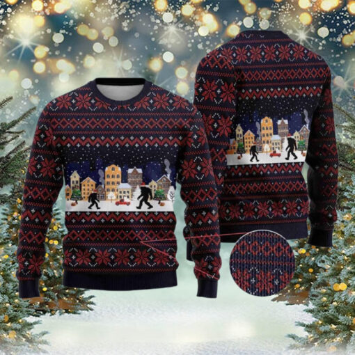 Bigfoot Winter City Ugly Christmas Sweater