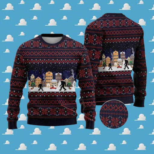 Bigfoot Winter City Ugly Christmas Sweater