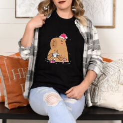 Capybara Santa hat Christmas shirt