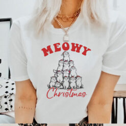 Cat Santa hat meowy Christmas shirt