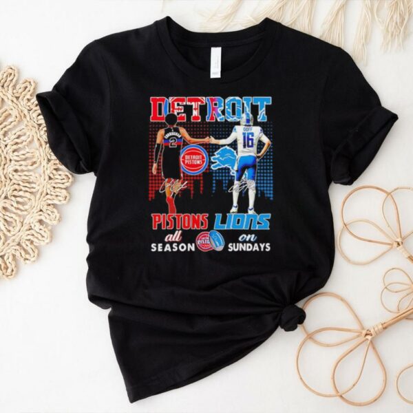 Detroit Pistons all season x Detroit Lions on Sundays skyline shirt