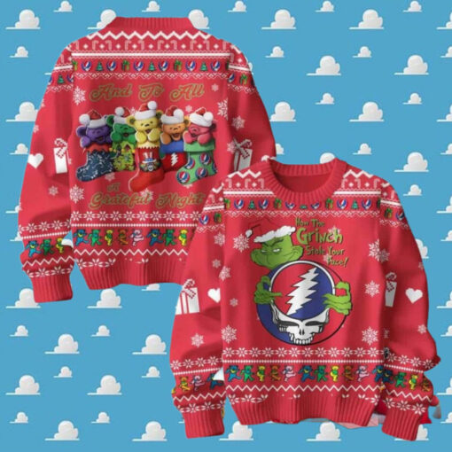 Grateful Dead To How The Grinch Stole Your Face Red Color Ugly Christmas Sweater Chirstmas Gifts 2024 Xmas For Family And Friends Ugly Sweater