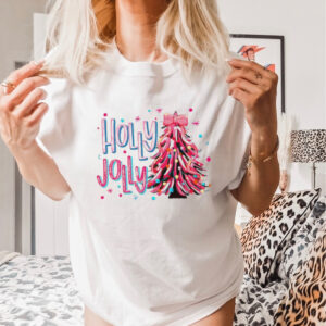 Holly Jolly Christmas tree coquette bow shirt