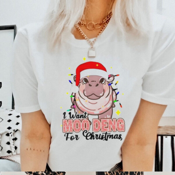 I Want Moo Deng For Christmas Santa Hat Shirt