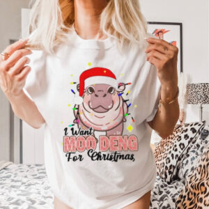 I Want Moo Deng For Christmas Santa Hat Shirt