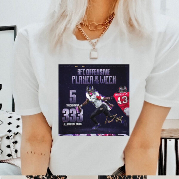 Lamar Jackson Baltimore Ravens AFC Offensive Player Of The Week 5 Touchdowns 333 All Purpose Yards Signature Poster t shirt