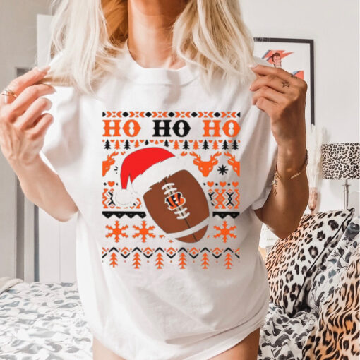 Official NFL Cincinnati Bengals Football Santa Claus Ho Ho Ho Christmas 2024 Shirt