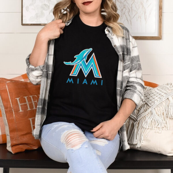 Official NFL x MLB Miami Dolphins X Miami Marlins Logo Mash Shirt