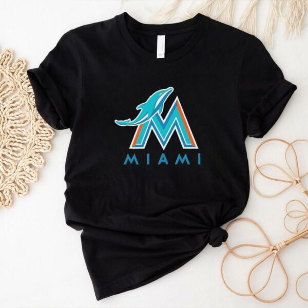 Official NFL x MLB Miami Dolphins X Miami Marlins Logo Mash Shirt