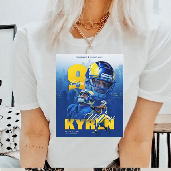 Poster Kyren Williams Los Angeles Rams NFL 2024 Touchdown In 9 Straight Games t shirt