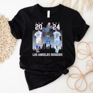 Shohei Ohtani Mookie Betts Los Angeles Dodgers 2024 skyline signature shirt