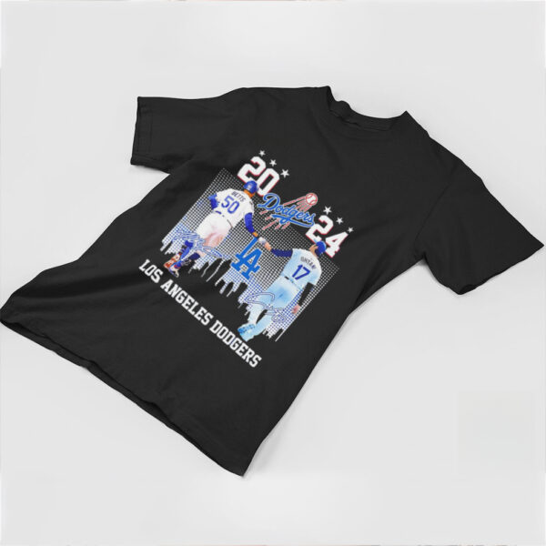 Shohei Ohtani Mookie Betts Los Angeles Dodgers 2024 skyline signature shirt