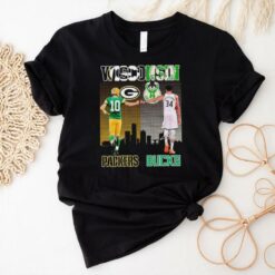 WIsconsin city Packers Jordan Love and Bucks Antetokounmpo signatures shirt