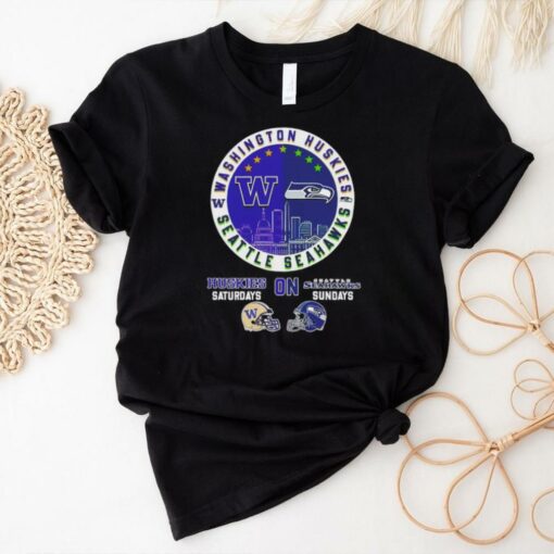 Washington Huskies Saturdays x Seattle Seahawks Sundays skyline logo shirt