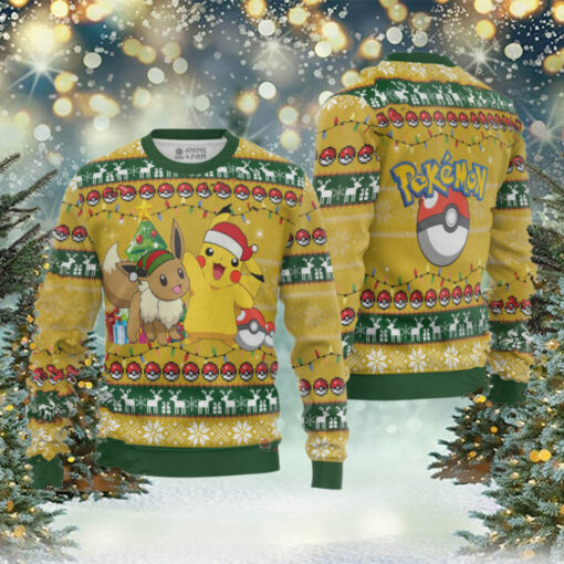 3D Anime Pokemon Pikachu Eevee Custom Fandom Ugly Christmas Sweater VA309060