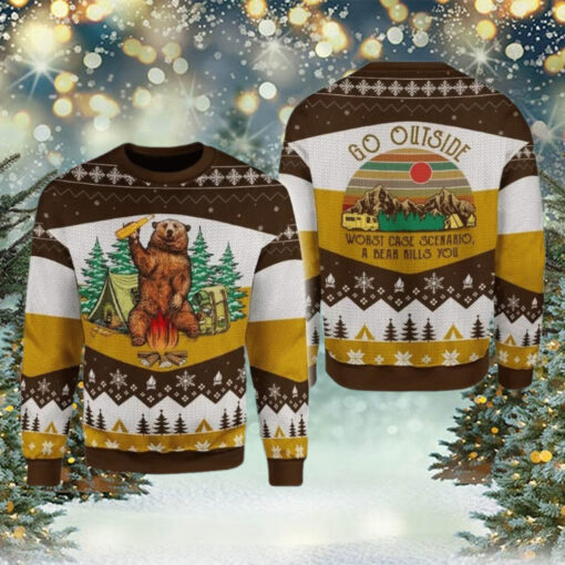 A Bear With Beer Go Outside Camping Sweater