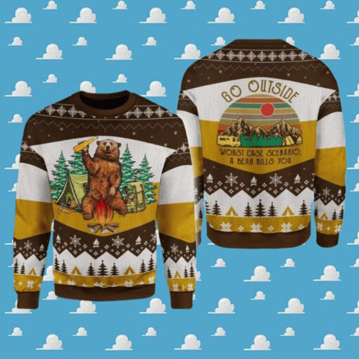 A Bear With Beer Go Outside Camping Sweater