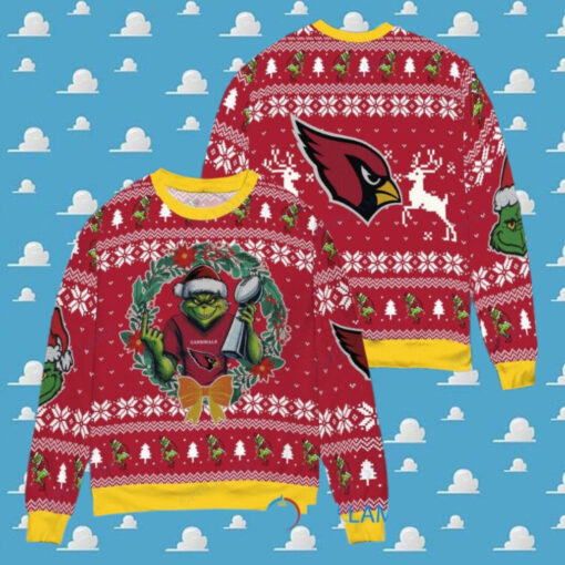 Arizona Cardinals x Grinch NFL Dr. Seuss How the Grinch Stole Christmas with Super Bowl Trophy Ugly Christmas Sweater Red