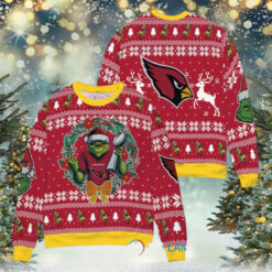 Arizona Cardinals x Grinch NFL Dr. Seuss How the Grinch Stole Christmas with Super Bowl Trophy Ugly Christmas Sweater Red