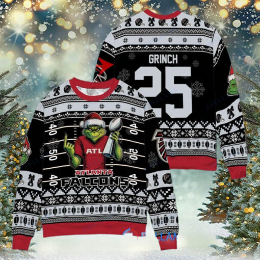 Atlanta Falcons x Grinch Christmas Dr. Seuss How the Grinch Stole Christmas with Super Bowl Trophy Custom Ugly Christmas Sweater