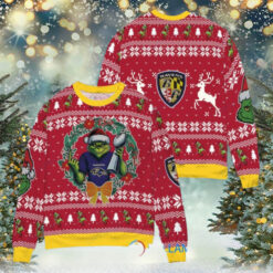 Baltimore Ravens x Grinch NFL Dr. Seuss How the Grinch Stole Christmas with Super Bowl Trophy Ugly Christmas Sweater Red