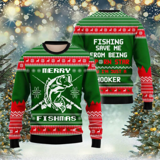 Bass Fishing Merry Fishmas Ugly Sweater pattern Custom Long Sleeve Fishing Shirts, Christmas Fishing gifts