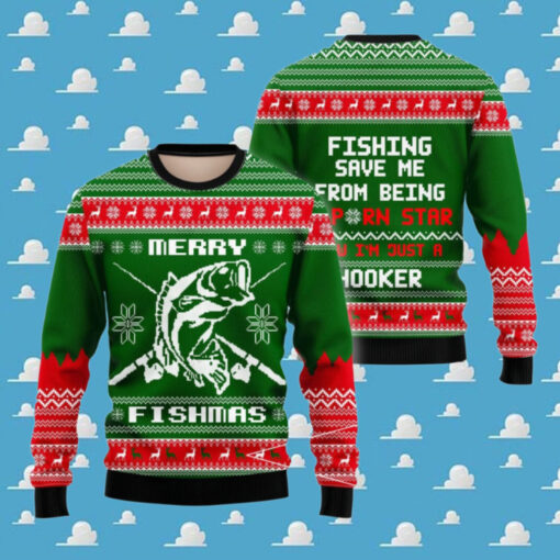 Bass Fishing Merry Fishmas Ugly Sweater pattern Custom Long Sleeve Fishing Shirts, Christmas Fishing gifts