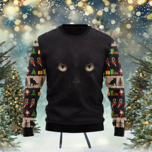 Black Cat Cute Face Ugly Christmas Sweater Best Gift For Xmas