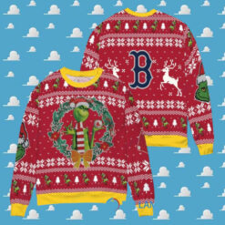 Boston Red Sox x Grinch Dr. Seuss How the Grinch Stole Christmas MLB with World Series Trophy Ugly Christmas Sweater Red