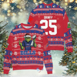 Buffalo Bills x Grinch Christmas Dr. Seuss How the Grinch Stole Christmas with Super Bowl Trophy Custom Ugly Christmas Sweater