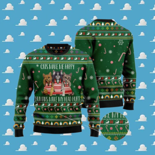 Cat Make Me Happy Ladies Ugly Christmas Sweater