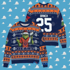 Chicago Bears x Grinch Christmas Dr. Seuss How the Grinch Stole Christmas with Super Bowl Trophy Custom Ugly Christmas Sweater