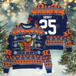 Chicago Bears x Grinch Christmas Dr. Seuss How the Grinch Stole Christmas with Super Bowl Trophy Custom Ugly Christmas Sweater