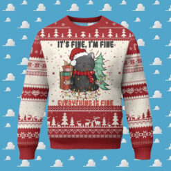 Christmas Black Cat Ugly Christmas Sweater It’s Fine I’m Fine Everything Is Fine Xmas Light Funny TS02