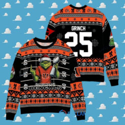 Cincinnati Bengals x Grinch Christmas Dr. Seuss How the Grinch Stole Christmas with Super Bowl Trophy Custom Ugly Christmas Sweater