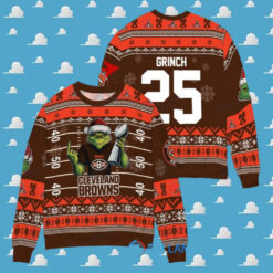 Cleveland Browns x Grinch Christmas Dr. Seuss How the Grinch Stole Christmas with Super Bowl Trophy Custom Ugly Christmas Sweater